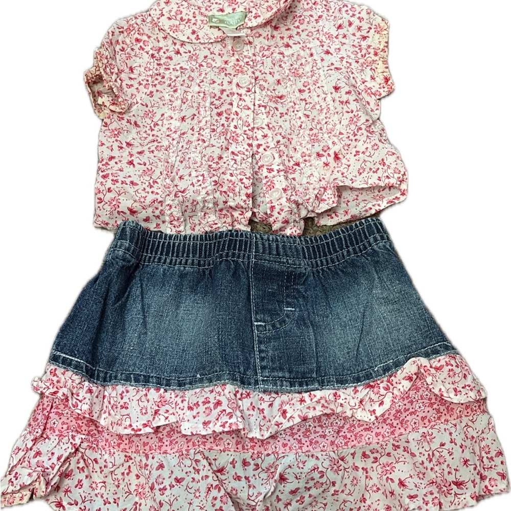 Y2k sprockets baby outfit 6/9 months floral Pink and Blue Denim Skirt for Kids